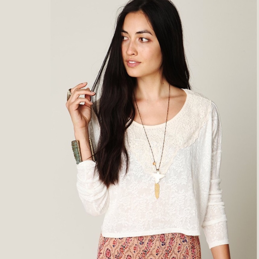 Free People Long Sleeve Delicate Crop Top